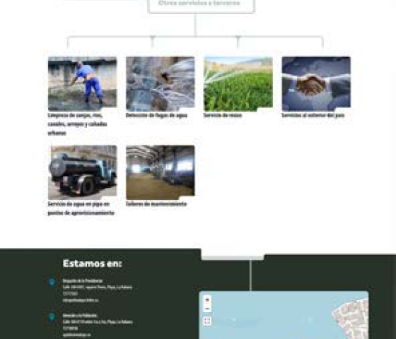 Sitio Web desarrollado por Lombao SURL a solicitud de la OSDE Agua y Saneamiento, con el fin de dar a a conocer la empresas que componen el Grupo Empresarial de Agua y Alcantarillados